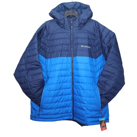 Columbia Mens White Out II Hooded Puffer Jacket - Large - Navy/Azure Blue - NWT - Picture 1 of 8